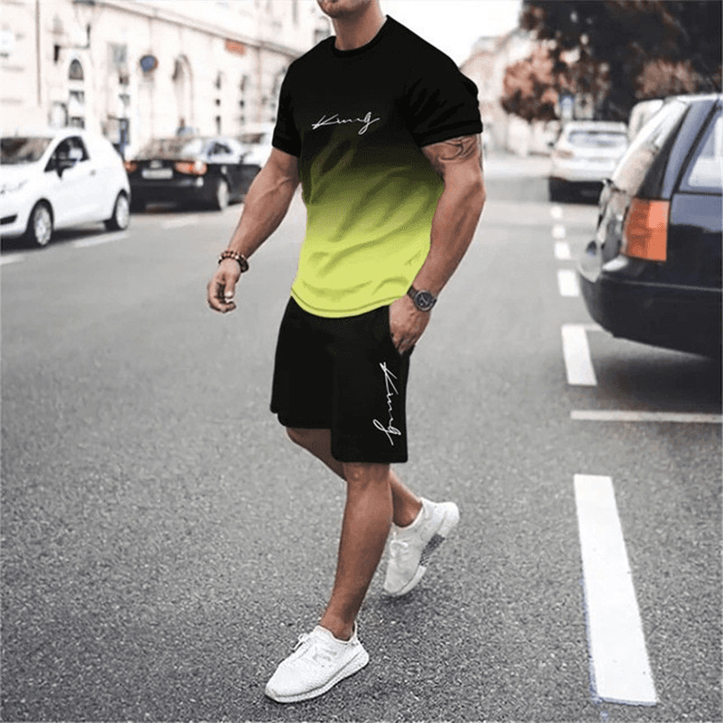 Herrset med t-shirt och shorts i gradientfärg