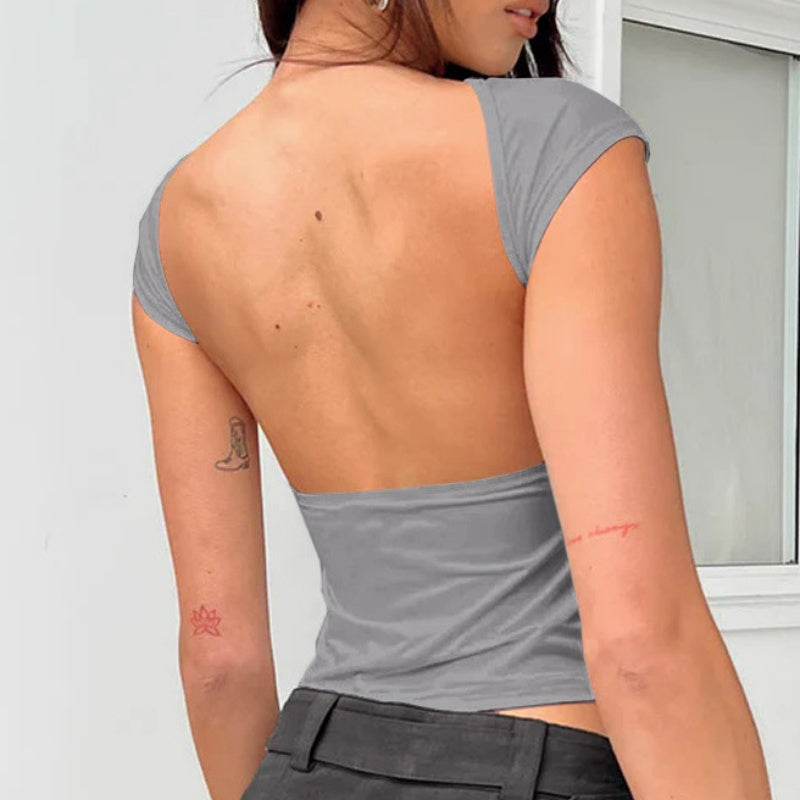 Kvinnors sexiga rygglösa slim fit top i en färg