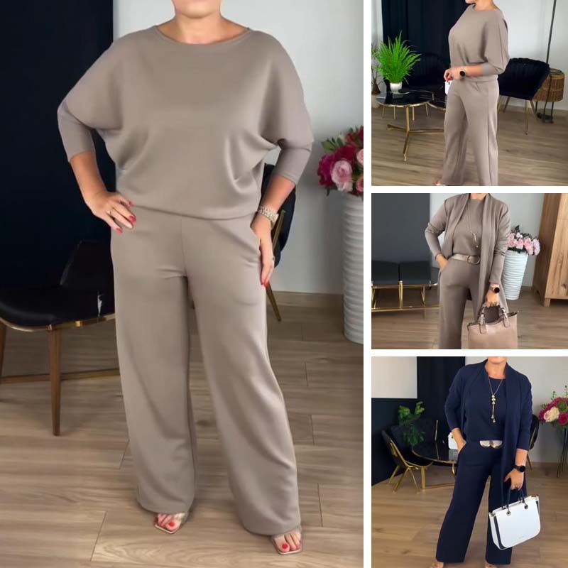 đ„Mest populĂ€rtđ„Hemkomfort + Business Elegance LĂ„ng kofta, topp och byxor, 3-delat set
