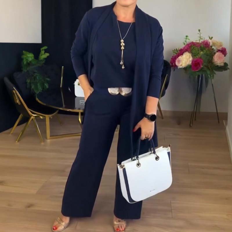 đ„Mest populĂ€rtđ„Hemkomfort + Business Elegance LĂ„ng kofta, topp och byxor, 3-delat set