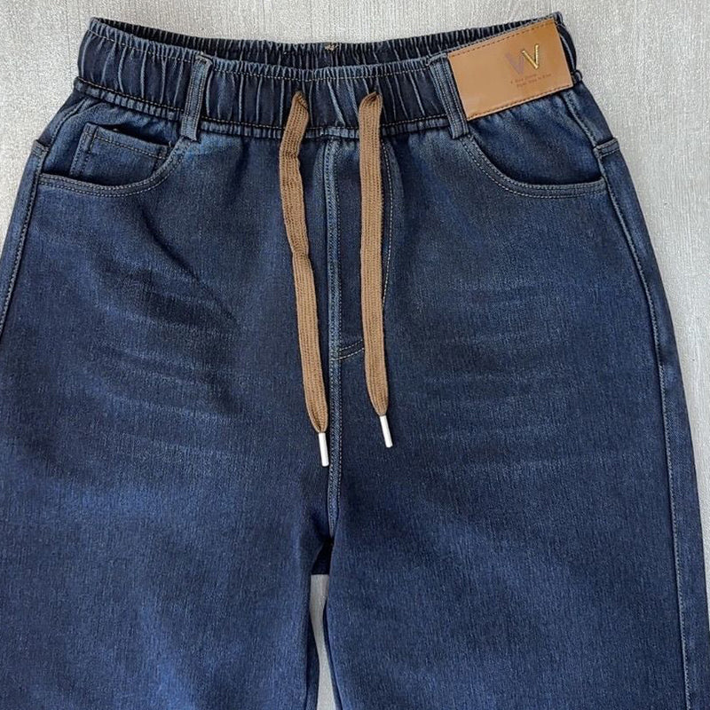 ⏳Tidsbegränsad 50 % rabatt⏰Damjeans med dragsnöre i straight fit och resår👖