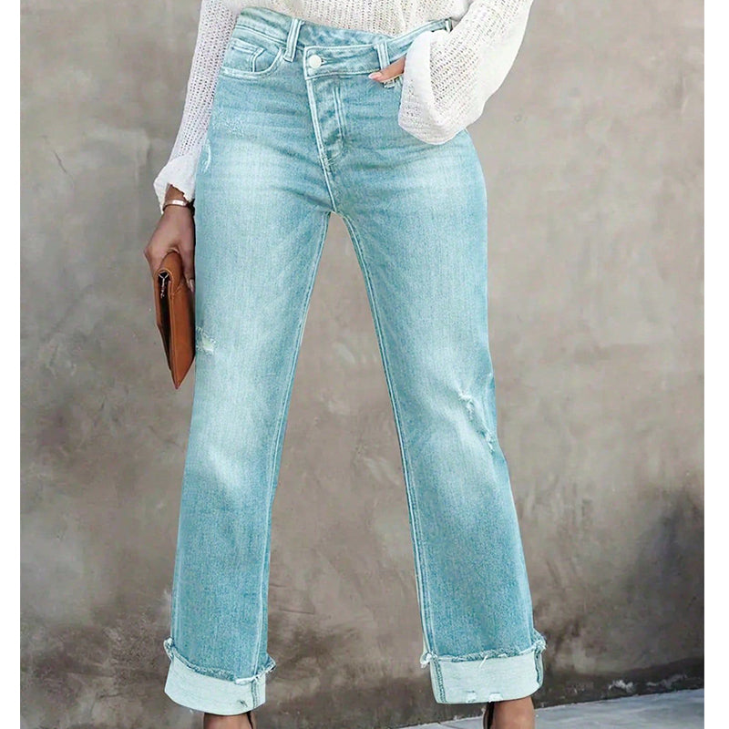 Stretchjeans med hög midja och raka ben för damer