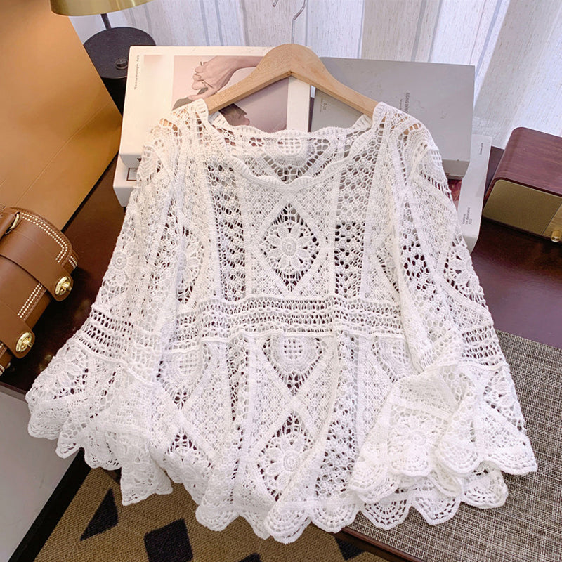 đ 50% RABATT NU! đž Kvinnors Vintage-inspirerad Spets Cover-Up Blus â Boho Virkning, HĂ„lrum & Vida Ărmar âš