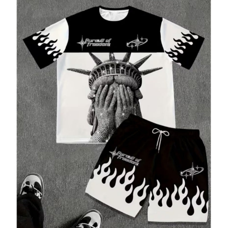 Herr set med tryckt T-shirt och shorts