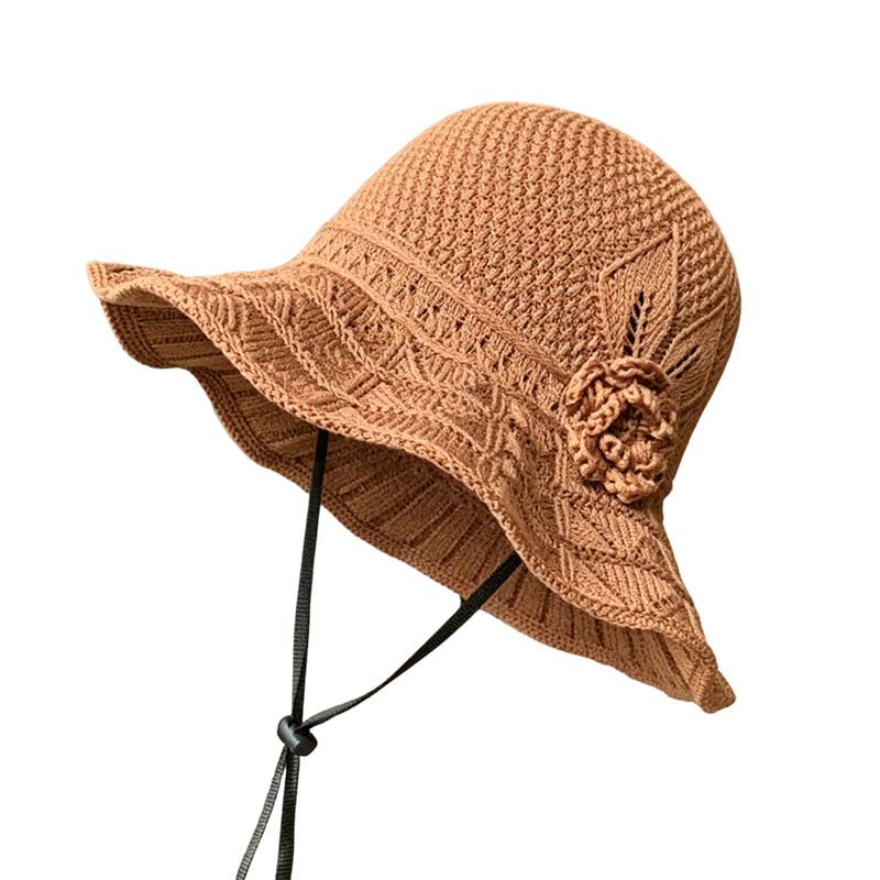Virkat bucket hat med blomdetalj för kvinnor