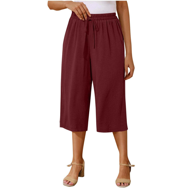 đ 50% RABATT NU!âïž Dam Capri Byxor â ResĂ„r midja & Andningsbar â Casual Sommar Essential âš