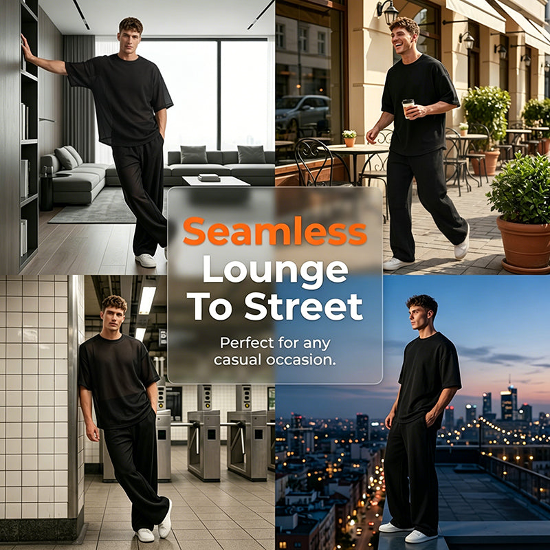 👕 50% RABATT NU! 👖 Herr Casual Loose T-shirt & Vida Byxor 2-Delat Set – Streetwear Matchande Outfit – Daglig Lounge & Bekväm Passform 🌟