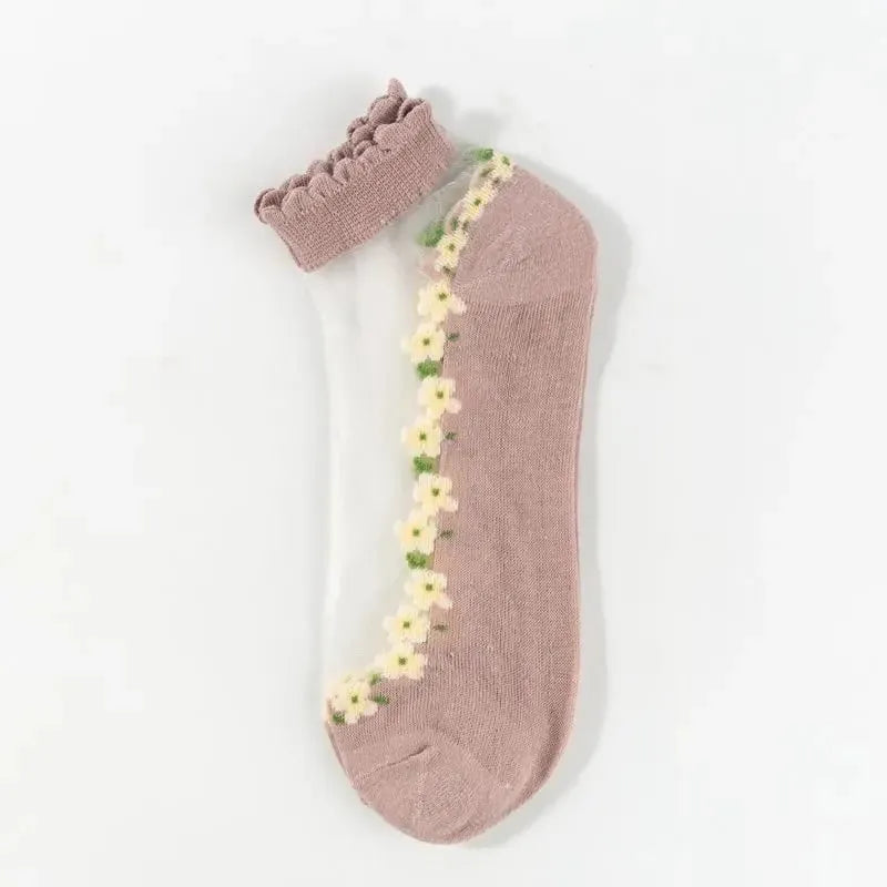 🌺Blommiga spetsstrumpor för damer, vår/sommar