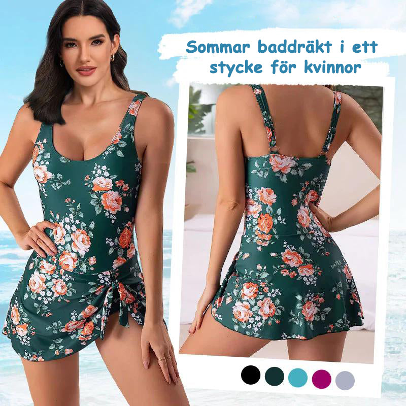 👙 50% RABATT NU!✨ Dam Baddräkt med Knytdetalj & Kjol – Magkontroll & Inbyggd BH – Sommar Essential 🌊