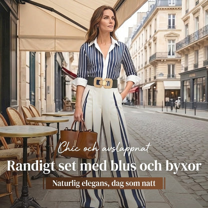 🔥50 % rabatt under en begränsad tid🔥2-delat set med randig damskjorta och byxor med vida ben