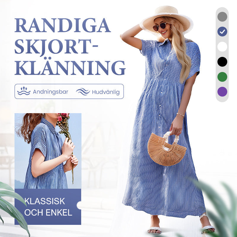 👗💗 Randig Lång V-ringad Skjortklänning för Kvinnor – Sommarrea – Luftig & Bekväm, Klassisk Look & Perfekt för Varma Dagar ☀️