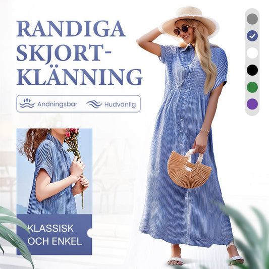👗💗 Randig Lång V-ringad Skjortklänning för Kvinnor – Sommarrea – Luftig & Bekväm, Klassisk Look & Perfekt för Varma Dagar ☀️
