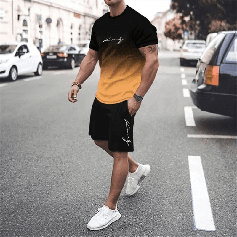 Herrset med t-shirt och shorts i gradientfärg