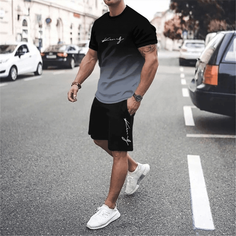 Herrset med t-shirt och shorts i gradientfärg