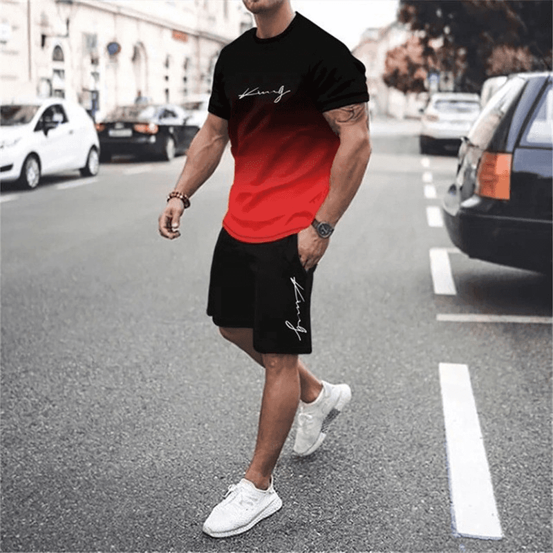 Herrset med t-shirt och shorts i gradientfärg