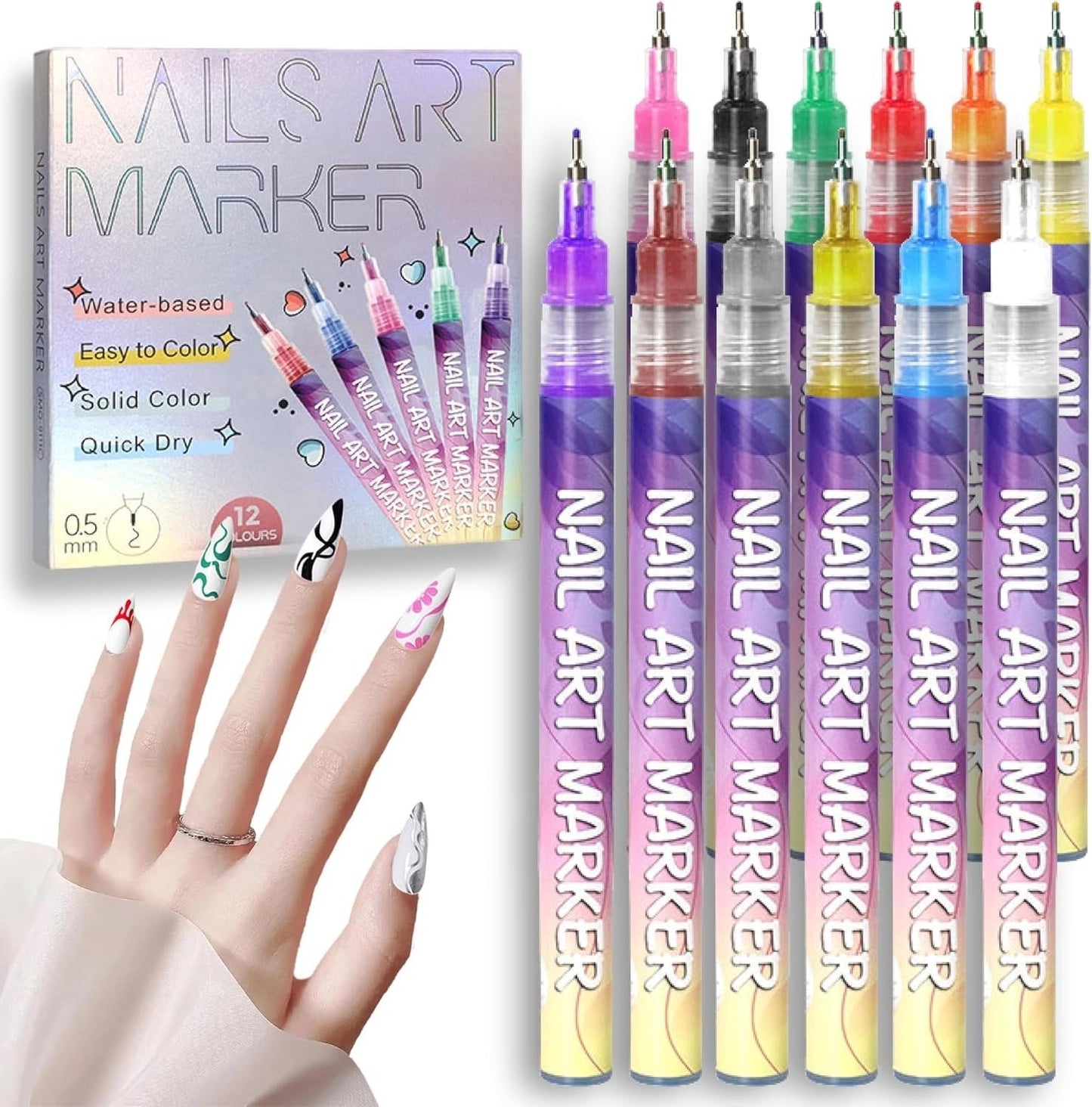 🎁Hett REA ⏳12-färg set med nagelkonstpennor