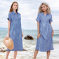 👗💗 Randig Lång V-ringad Skjortklänning för Kvinnor – Sommarrea – Luftig & Bekväm, Klassisk Look & Perfekt för Varma Dagar ☀️