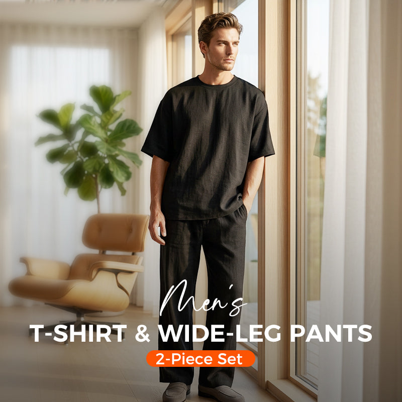 👕 50% RABATT NU! 👖 Herr Casual Loose T-shirt & Vida Byxor 2-Delat Set – Streetwear Matchande Outfit – Daglig Lounge & Bekväm Passform 🌟