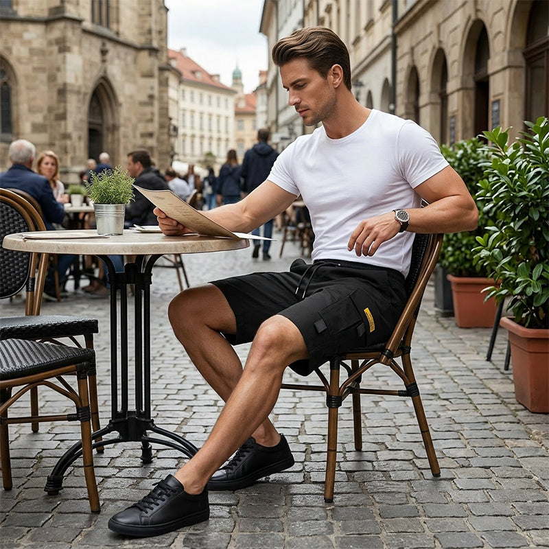🩳 50% RABATT 🌿 | Herrshorts med Dragsko – Cargofickor & Rak Benform