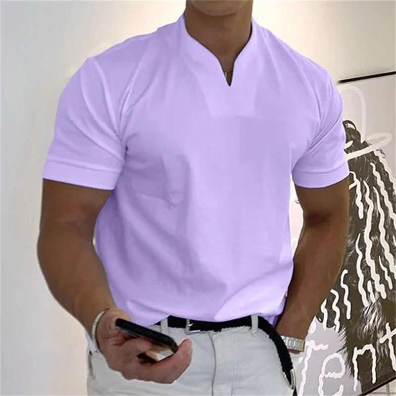 👕Herr Business-T-shirt med kort ärm och V-ringning – Andningsbar bomullsblandning, klassisk passform och finns upp till 5XL ✨