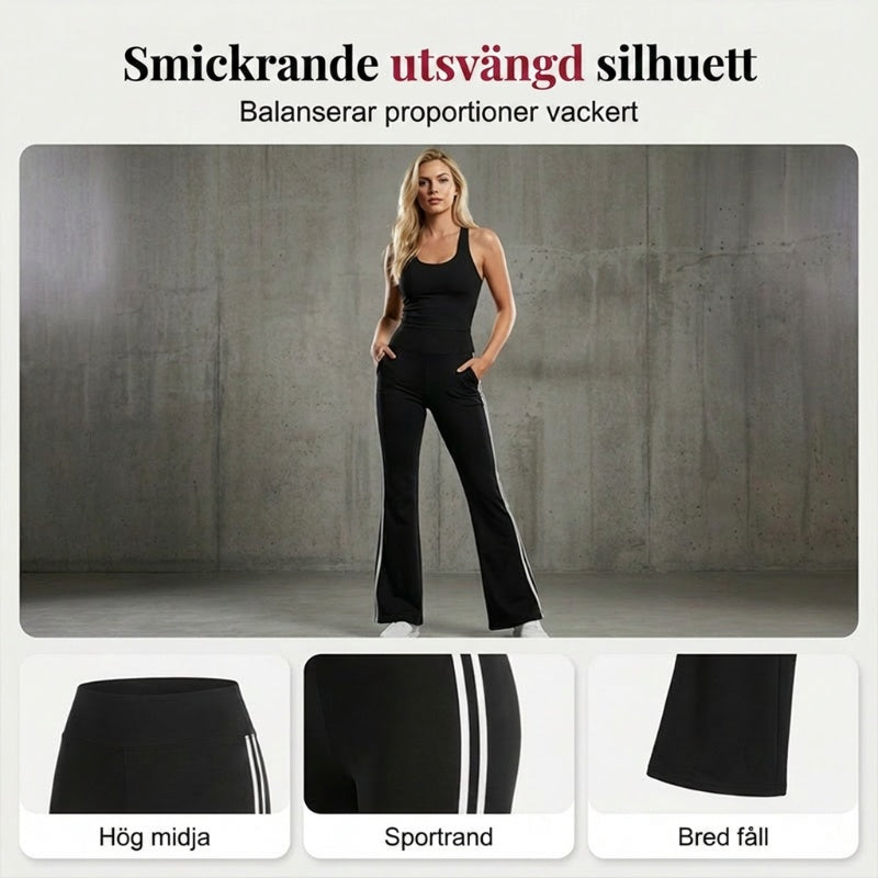 💖 Byxor med hög midja, sidostripe och utsvängda ben