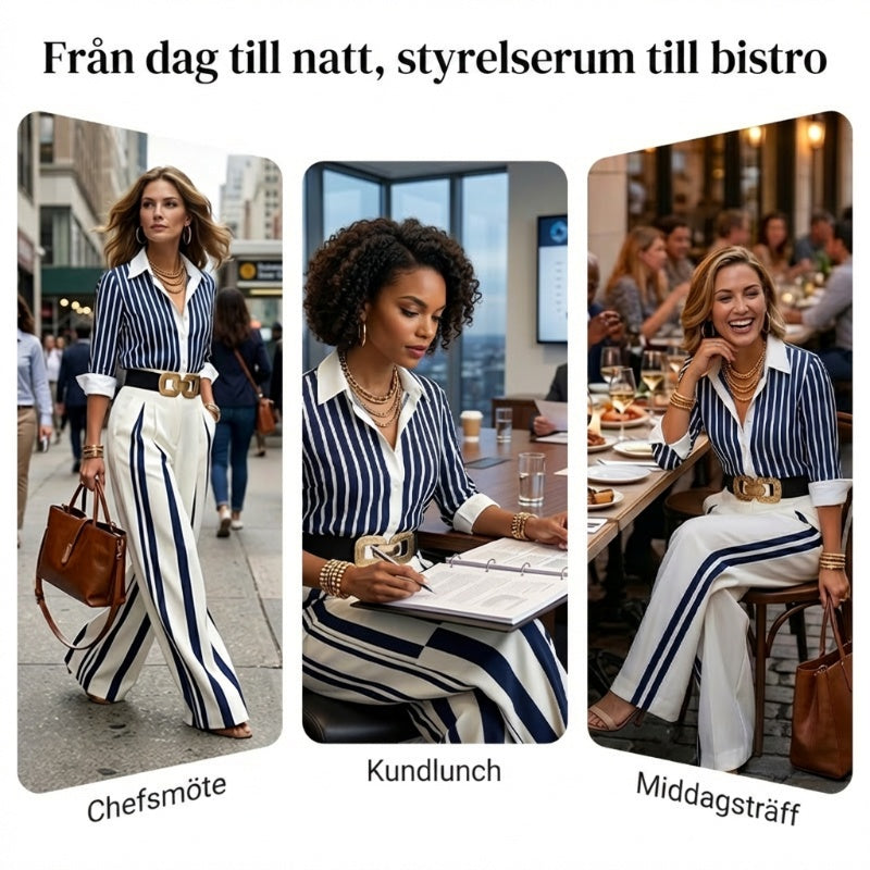 🔥50 % rabatt under en begränsad tid🔥2-delat set med randig damskjorta och byxor med vida ben