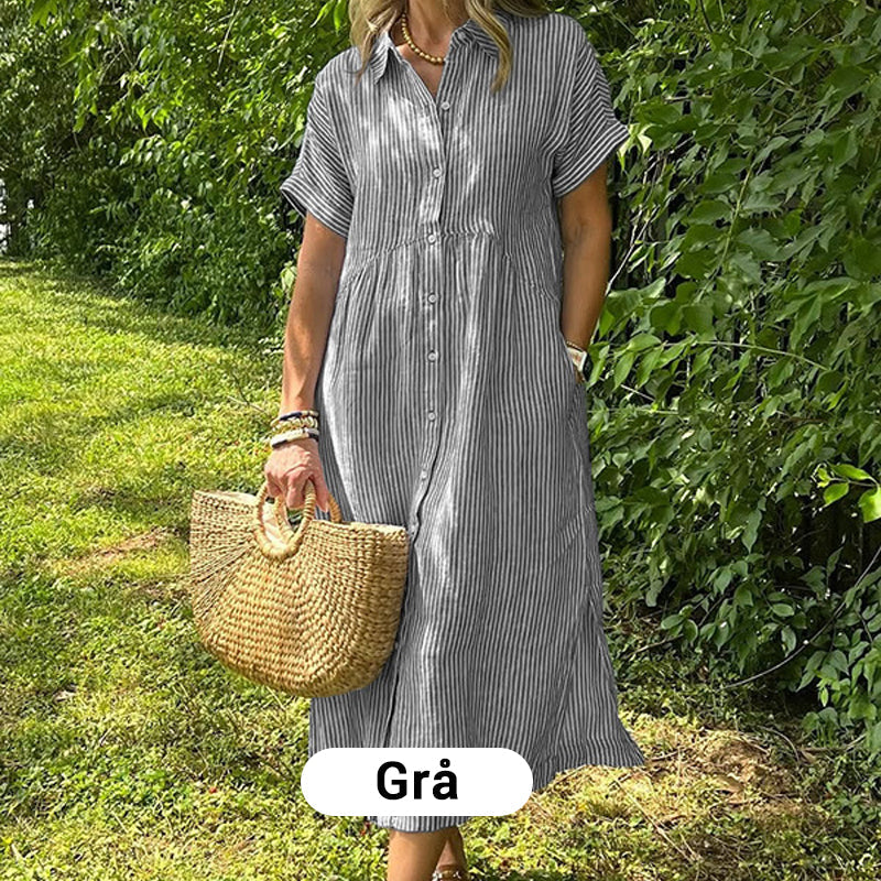 👗💗 Randig Lång V-ringad Skjortklänning för Kvinnor – Sommarrea – Luftig & Bekväm, Klassisk Look & Perfekt för Varma Dagar ☀️