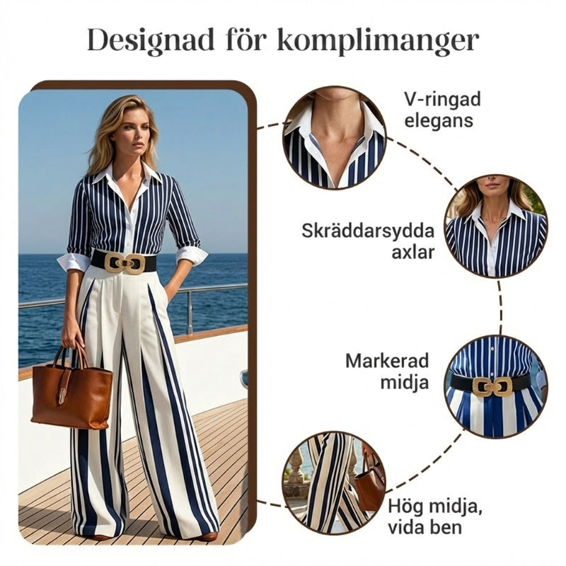 🔥50 % rabatt under en begränsad tid🔥2-delat set med randig damskjorta och byxor med vida ben