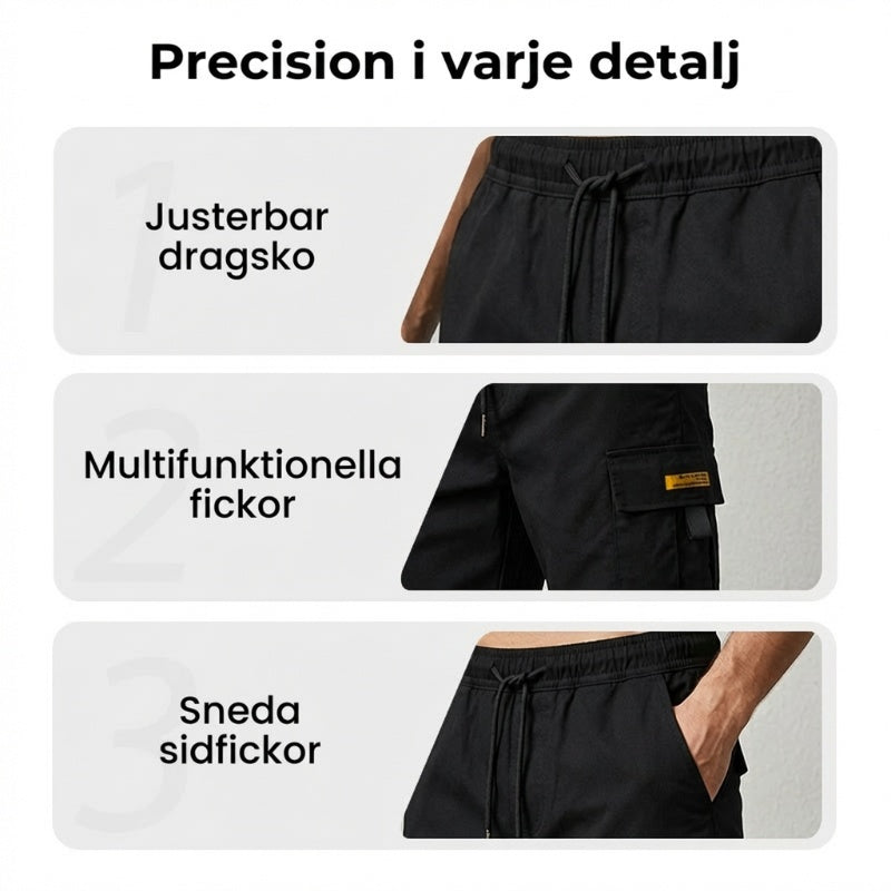 🩳 50% RABATT 🌿 | Herrshorts med Dragsko – Cargofickor & Rak Benform