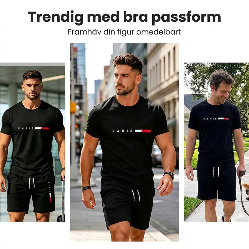 ✨Sommarerbjudande: 50 % RABATT!👕2-delat set med tryckt topp och shorts för herrar
