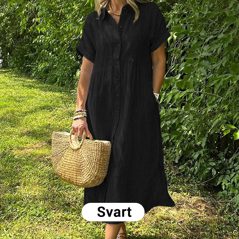 👗💗 Randig Lång V-ringad Skjortklänning för Kvinnor – Sommarrea – Luftig & Bekväm, Klassisk Look & Perfekt för Varma Dagar ☀️