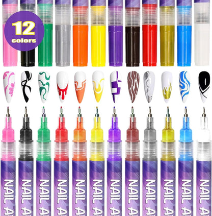 🎁Hett REA ⏳12-färg set med nagelkonstpennor