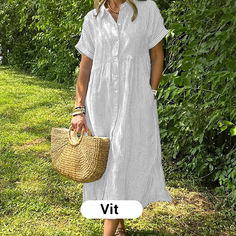 👗💗 Randig Lång V-ringad Skjortklänning för Kvinnor – Sommarrea – Luftig & Bekväm, Klassisk Look & Perfekt för Varma Dagar ☀️