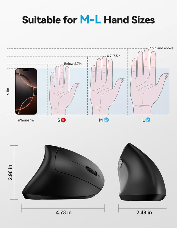 🖱Trådlös USB-uppladdningsbar ergonomisk vertikal optisk mus(🔥50 % rabatt)