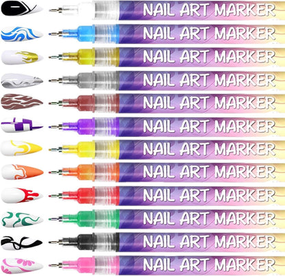 🎁Hett REA ⏳12-färg set med nagelkonstpennor