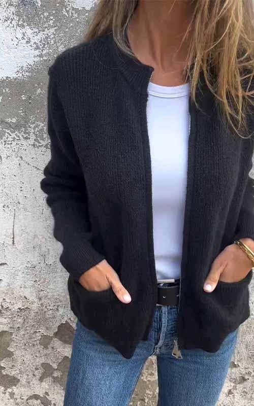 💗Rundhalsad stickad jacka med dragkedja🧥