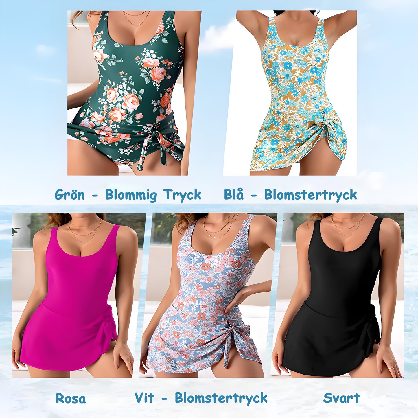👙 50% RABATT NU!✨ Dam Baddräkt med Knytdetalj & Kjol – Magkontroll & Inbyggd BH – Sommar Essential 🌊