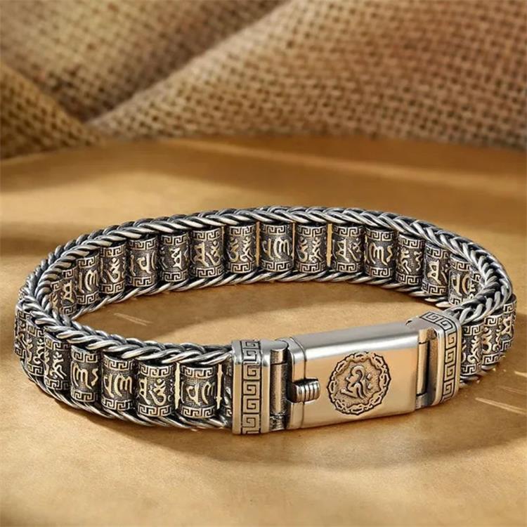 ⏳Begränsad tid 50 % Rabatt⏰Tibetansk Bönhjulsarmband – 925 Sterlingsilver, Lyckoamulett & Valentindagsgåva⛓️
