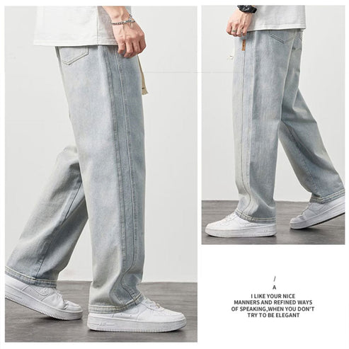 👖Löst Sittande Raka Jeans för Män – Nyhet – Bekväm passform, Hållbart denim & Vardaglig stil 💙