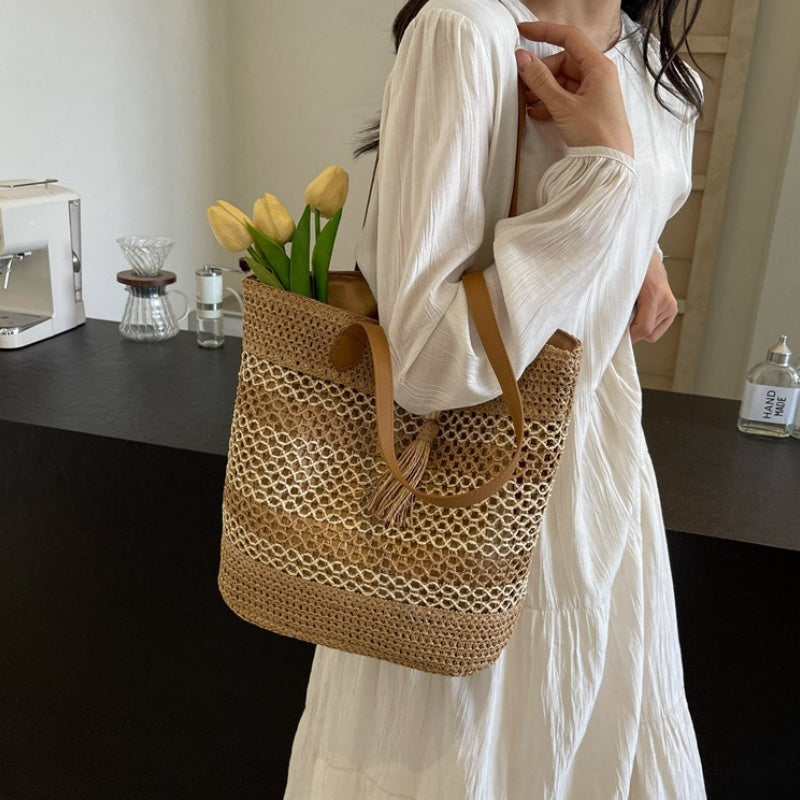 👜50% RABATT! ✨Damvävd strandväska med halm