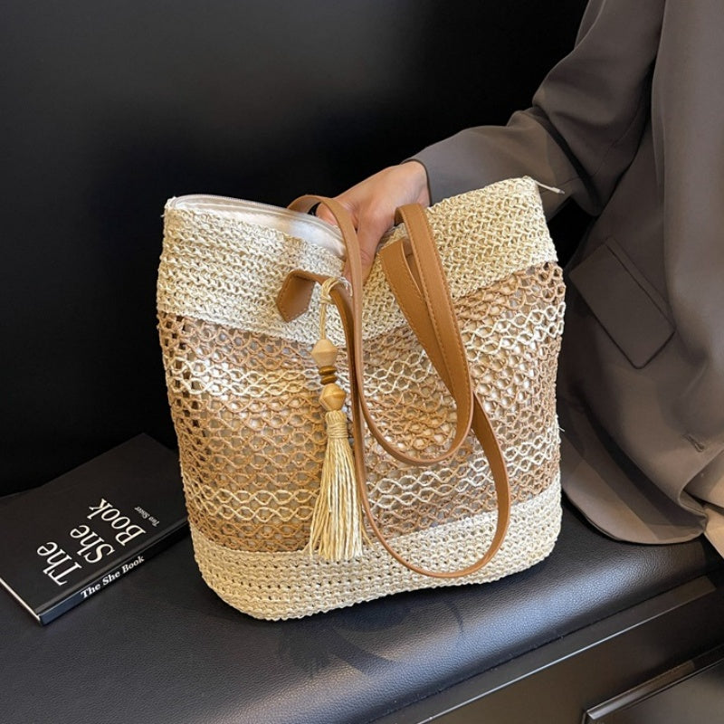 👜50% RABATT! ✨Damvävd strandväska med halm