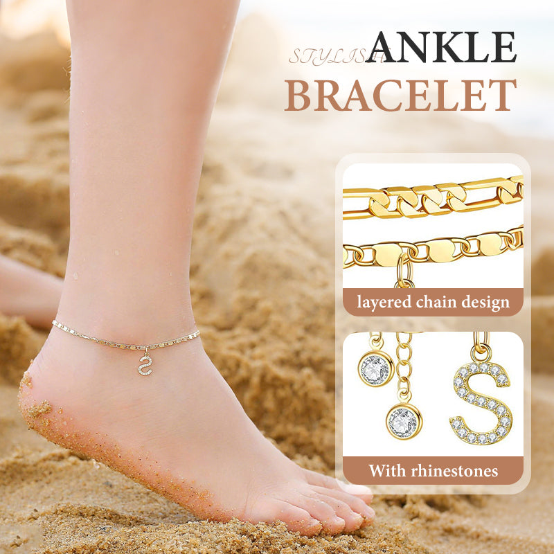 ✨ Köp 1 få 1 gratis! 💛 Lager-på-Lager Guld Ankelarmband för Kvinnor – Rhingsten, Justerbar & Perfekt Strandsmycke 🏖️