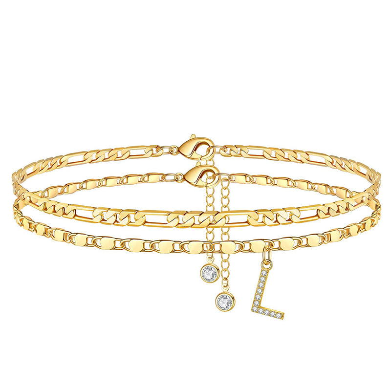 ✨ Köp 1 få 1 gratis! 💛 Lager-på-Lager Guld Ankelarmband för Kvinnor – Rhingsten, Justerbar & Perfekt Strandsmycke 🏖️