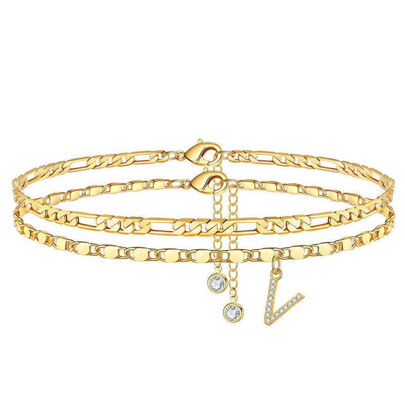 ✨ Köp 1 få 1 gratis! 💛 Lager-på-Lager Guld Ankelarmband för Kvinnor – Rhingsten, Justerbar & Perfekt Strandsmycke 🏖️