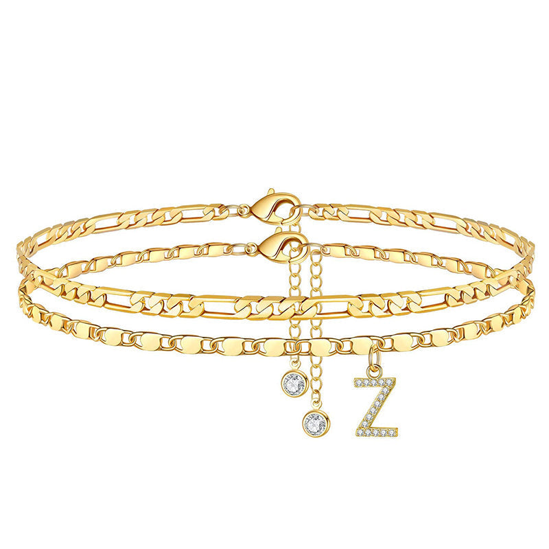 ✨ Köp 1 få 1 gratis! 💛 Lager-på-Lager Guld Ankelarmband för Kvinnor – Rhingsten, Justerbar & Perfekt Strandsmycke 🏖️