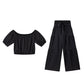 Off-Shoulder topp med puffärm och byxor med vida ben 2-delat set