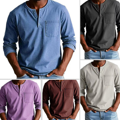👔 60% RABATT! 🔥 Vintage Distressed Pocket Långärmad Skjorta för Herr – Unik Åldrad Look, Bekvämt Bomullstyg & Mångsidig Stil ✨