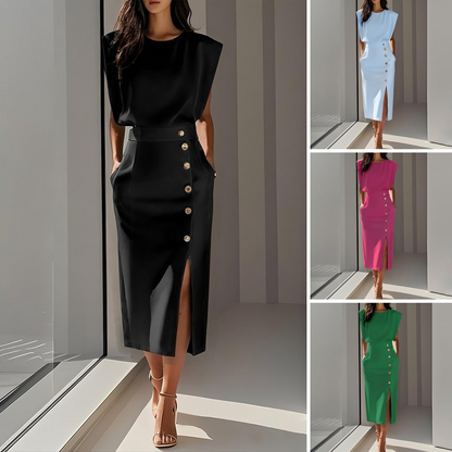 👗 50% RABATT! ✨ Dam Midiklänning med Elegant Slits – Figursydd Silhuett, Mjukt Tyg & Perfekt För En Stilren Sommarkväll 💃