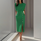 👗 50% RABATT! ✨ Dam Midiklänning med Elegant Slits – Figursydd Silhuett, Mjukt Tyg & Perfekt För En Stilren Sommarkväll 💃
