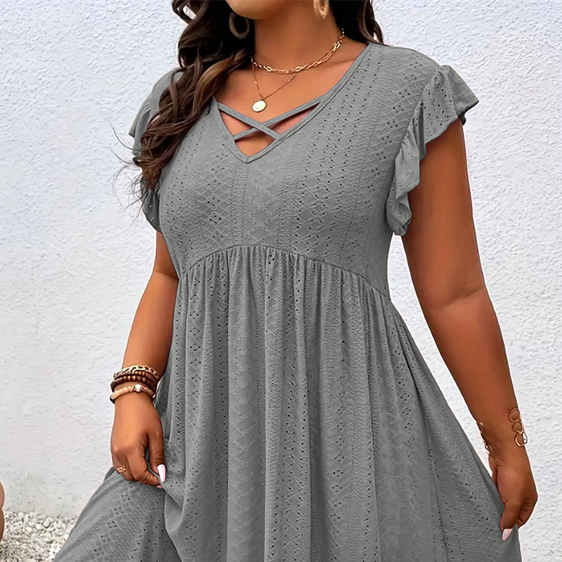👗50% RABATT!🎀V-ringad klänning med mudd för kvinnor